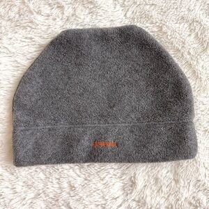 Patagonia Large Fleece Grey Orange Logo Beanie Hat Made in the USA
